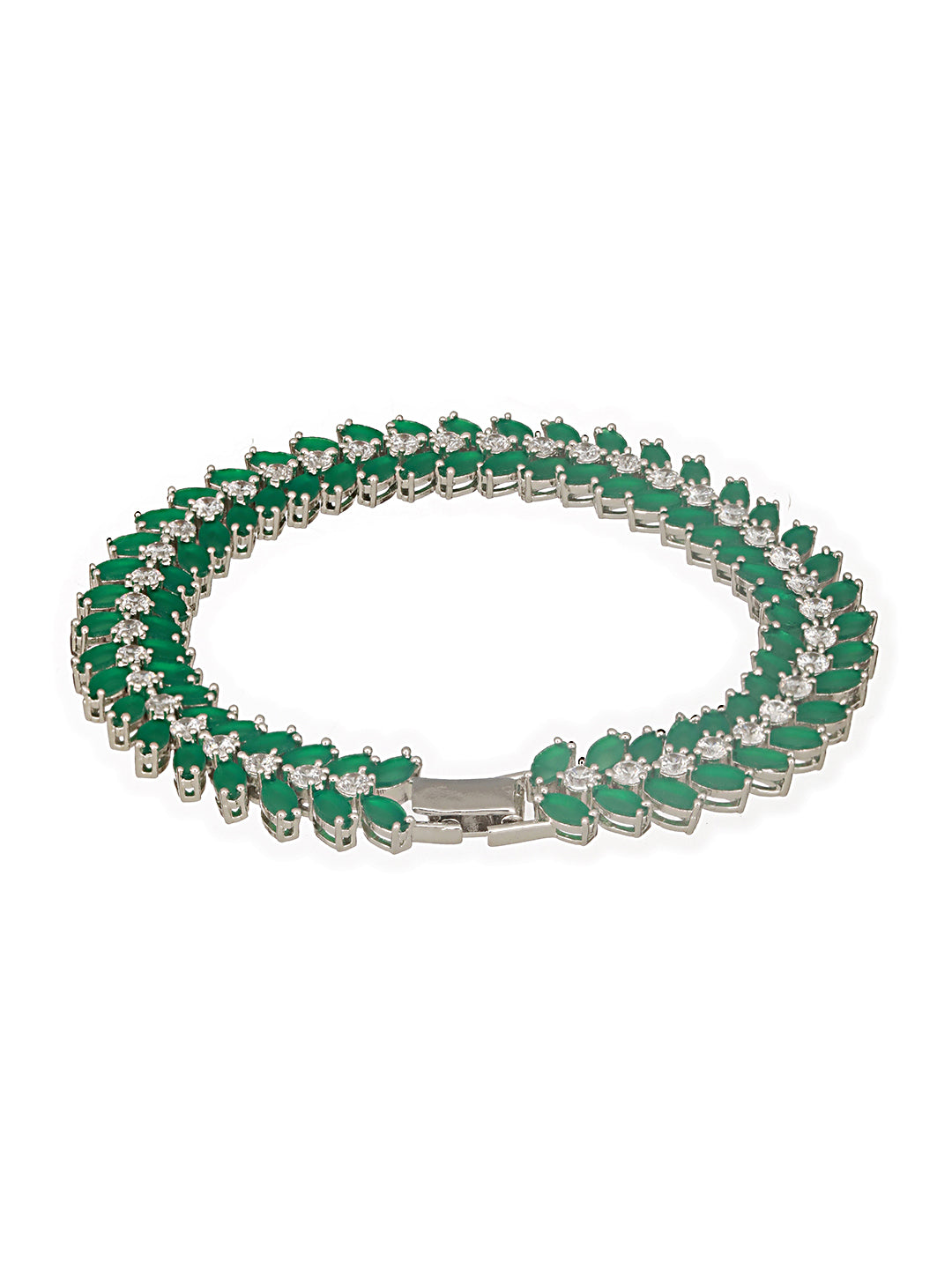 Silver Plated Emerald Green Designer Luxe Wraparound Tennis Bracelet