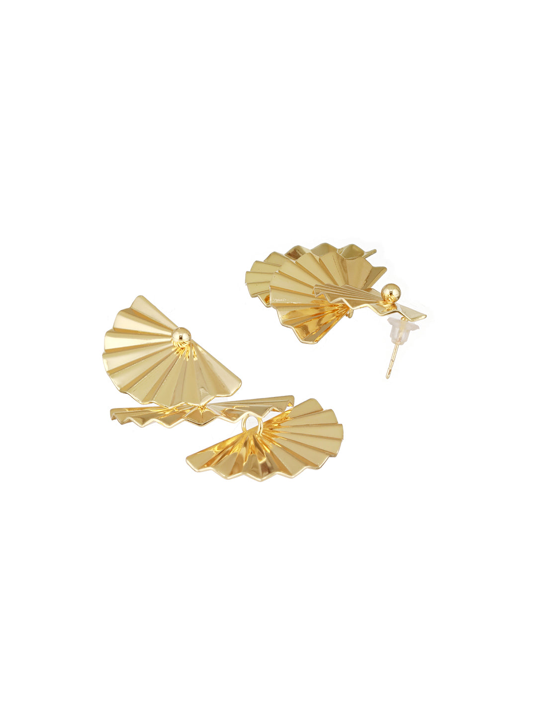 Anti-Tarnish Gold Plated Striped Three Layered Drop Earrings