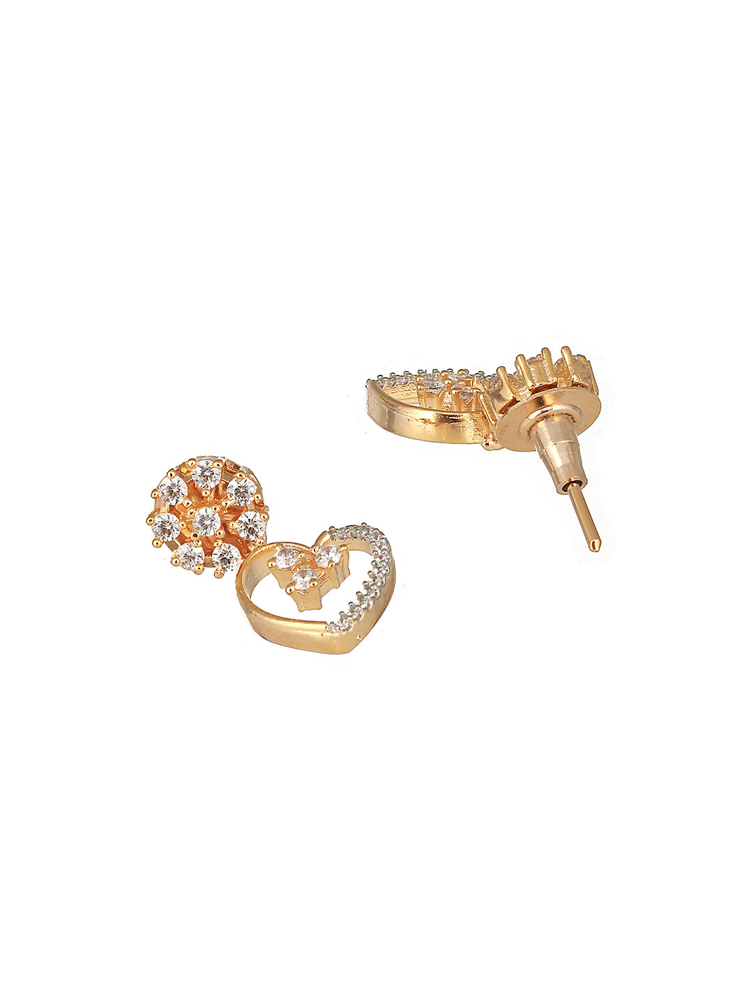 18k Gold Toned AD Studded Floral Heart Shaped Minimal Necklace Jewellery Set