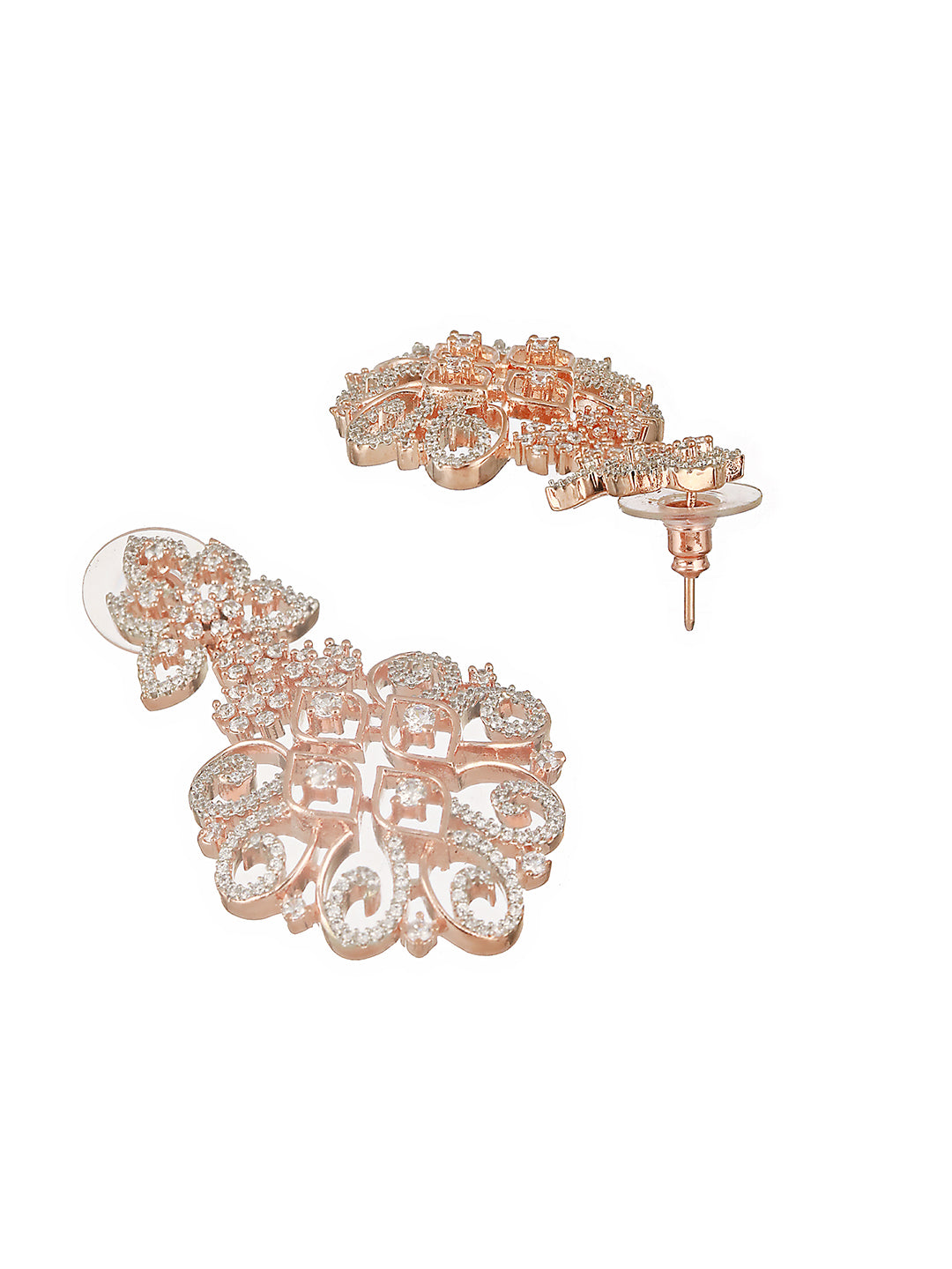Rose Gold Plated AD Studded Luxe Chandelier Designer Earrings