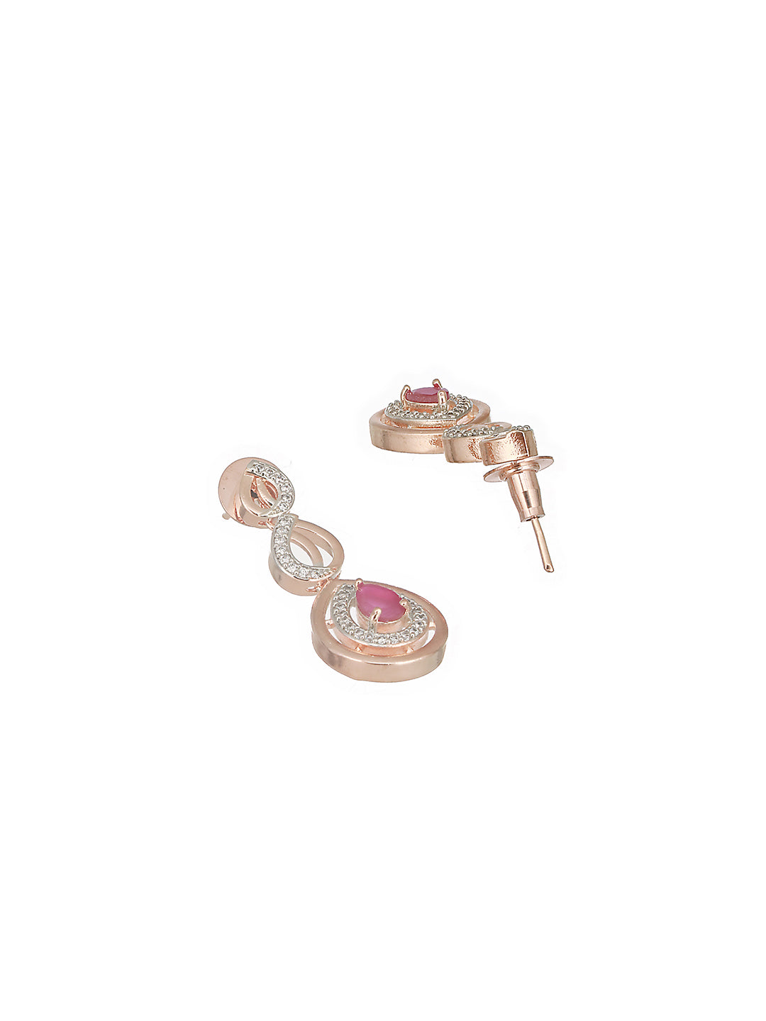 Rose Gold Plated Ruby AD Studded Pendant Jewellery Set