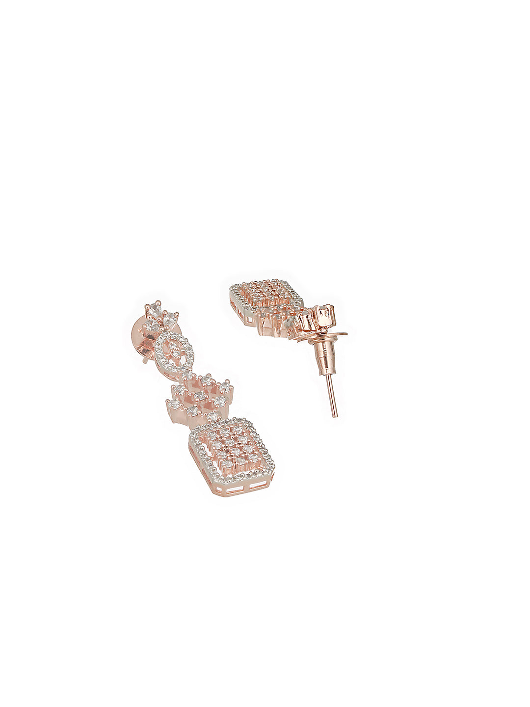 Rose Gold Toned AD Studded Geometric Pattern Minimal Pendant jewellery Set
