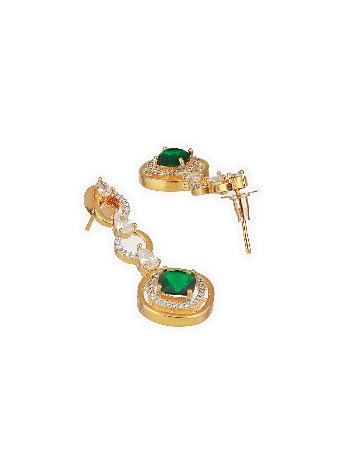 Gold Toned Emerald Green AD Studded Statement Link Pendant Jewellery Set