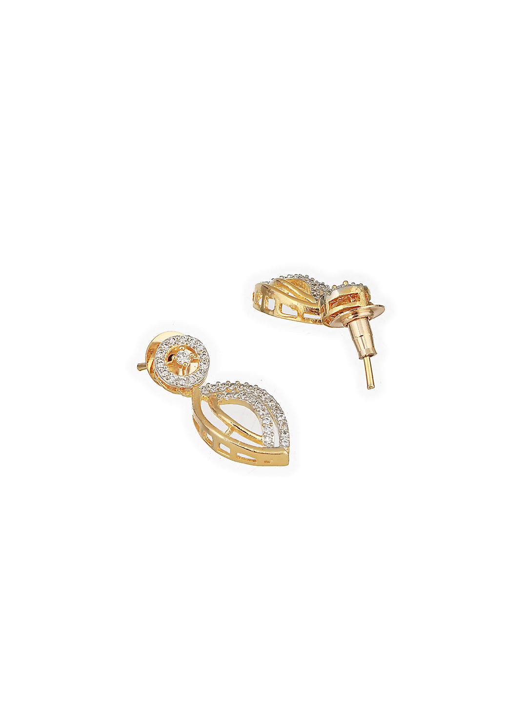 Gold Toned AD Studded Minimal Leaf Design Pendant Jewellery Set