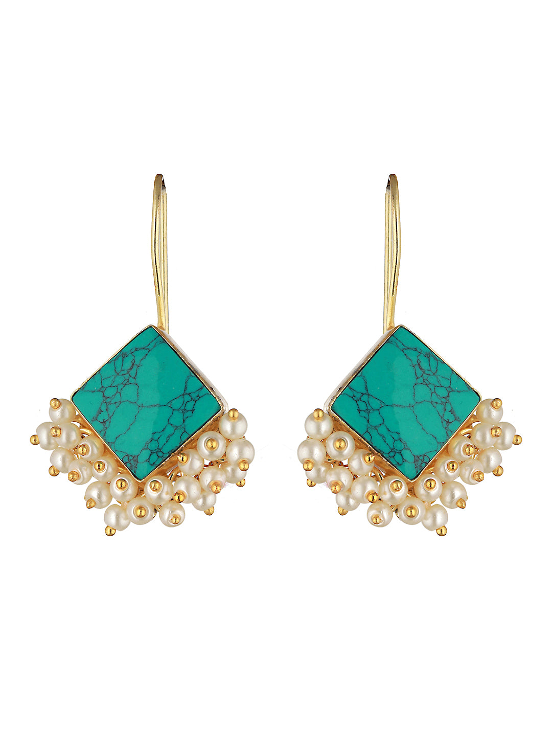 Gold Plated Turquoise Blue & Pearl Beaded Hoop Earrings