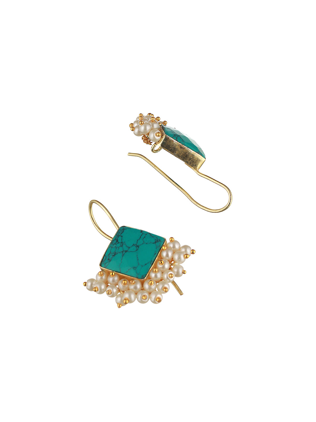 Gold Plated Turquoise Blue & Pearl Beaded Hoop Earrings