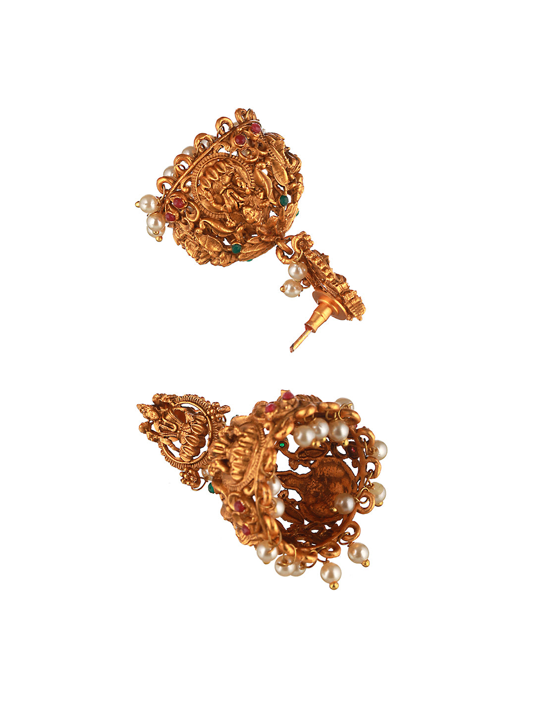 Gold Plated lakshmi Motif Temple Jhumka Earrings