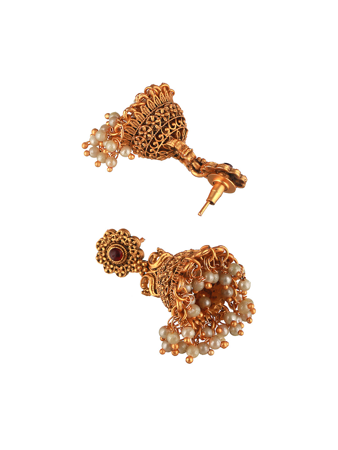Gold Plated Peacock Figure temple Jhumka Earrings