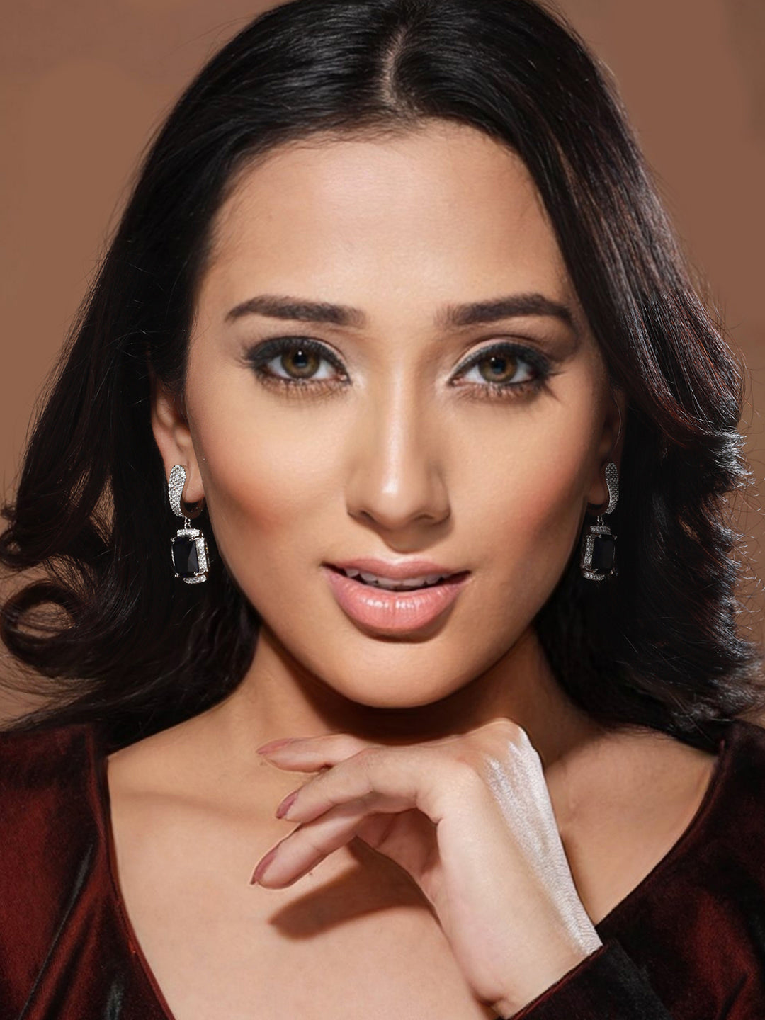 Silver Toned blue AD Studded Designer Hoop Earrings