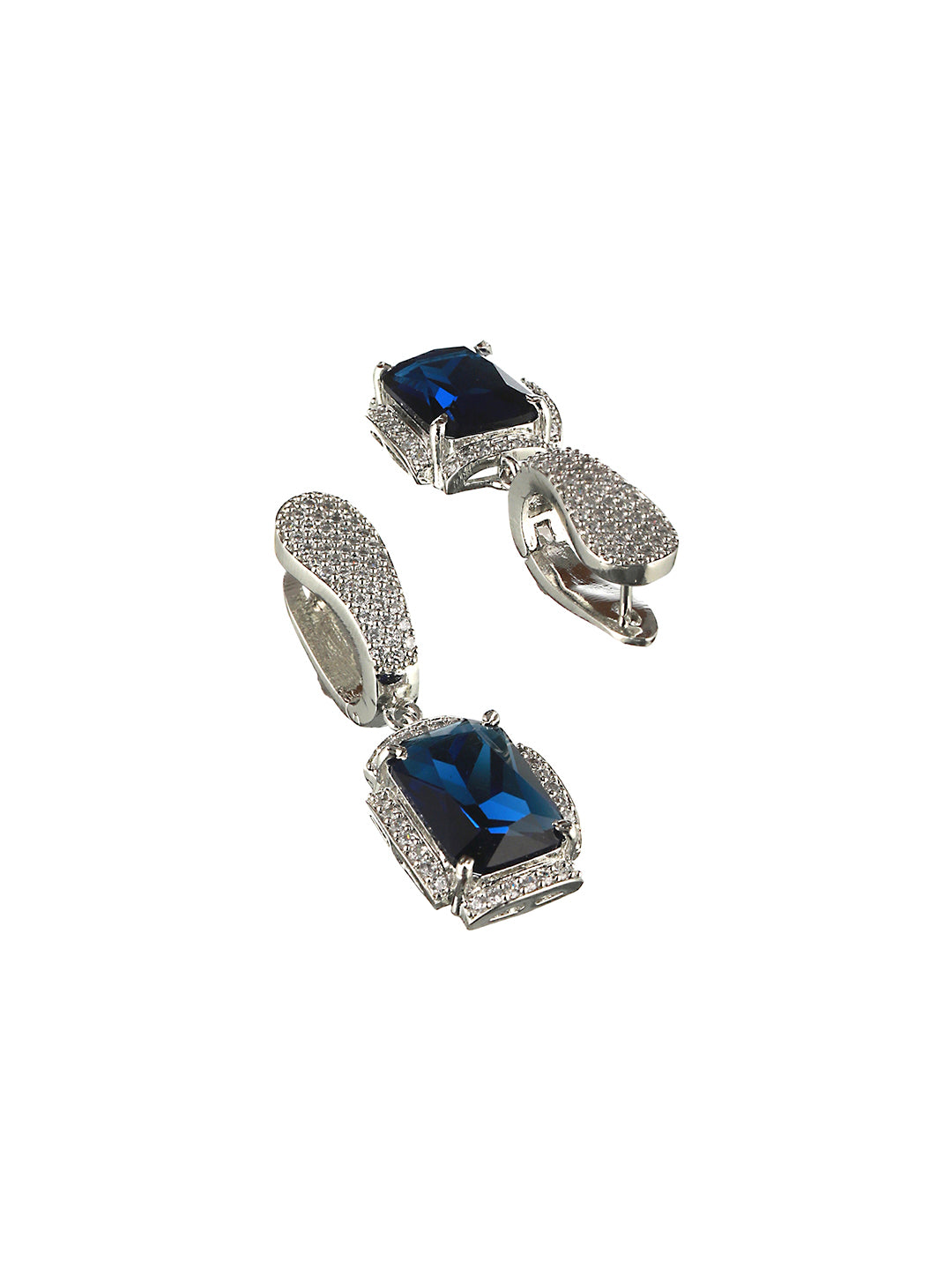 Silver Toned blue AD Studded Designer Hoop Earrings
