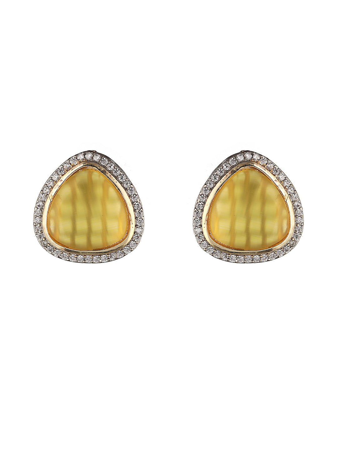 Oxidised Yellow AD Studded  Minimal Studs Earrings