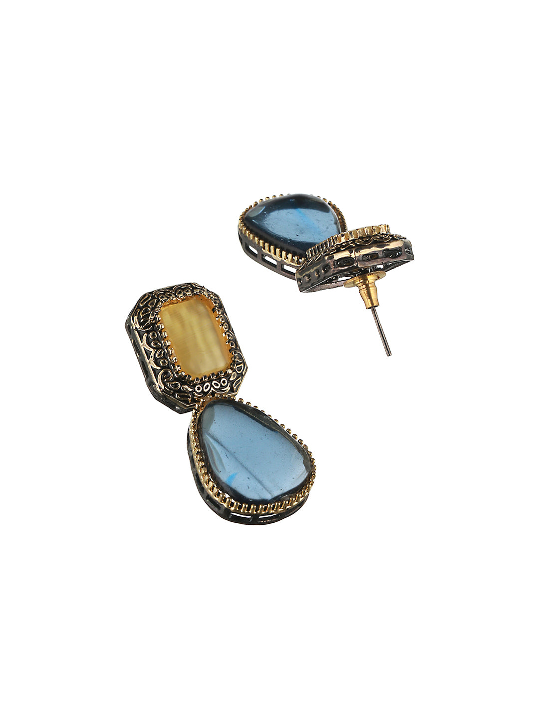 Oxidised Silver Plated Red Stone Studded Floral Ear Cuff Earrings