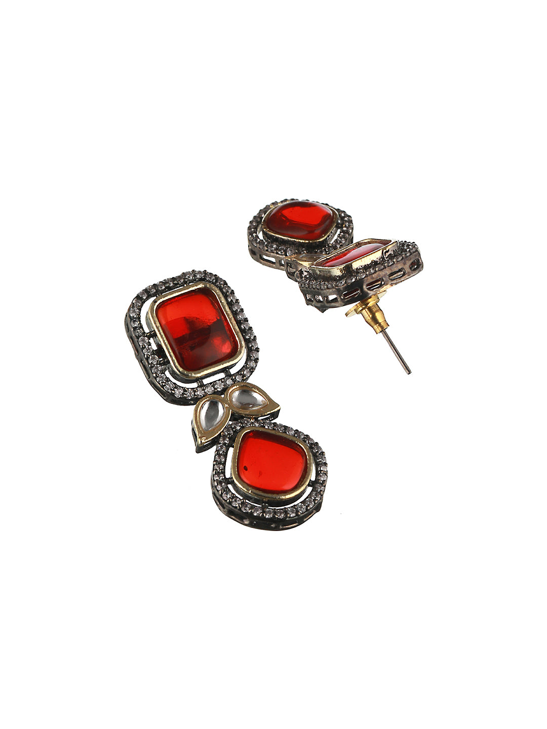 Gold  Oxidised Red Ruby  Handcrafted Statement Earrings