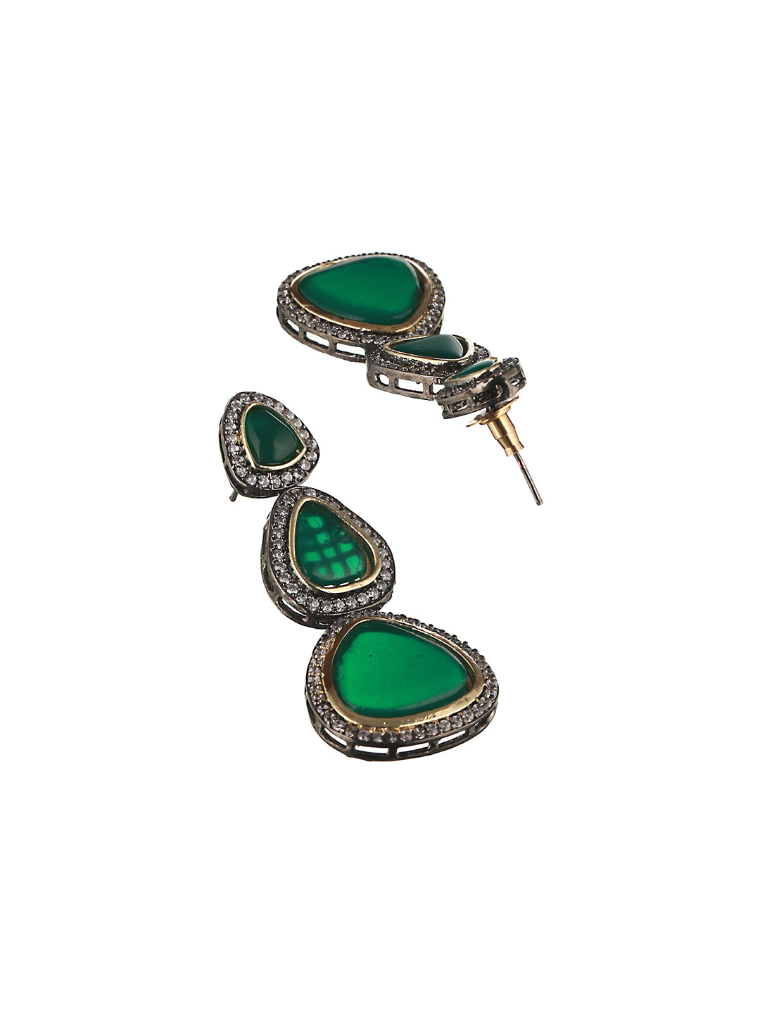 Gold Oxidised Green AD  Handcrafted Designer  Earrings
