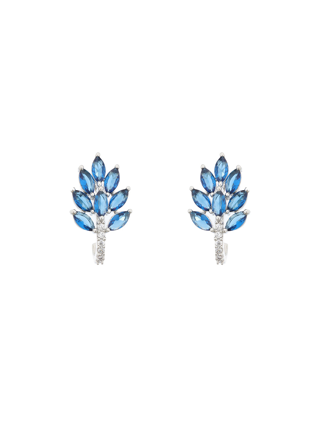 White Rhodium Blue AD Studded Minimal Studs Earrings