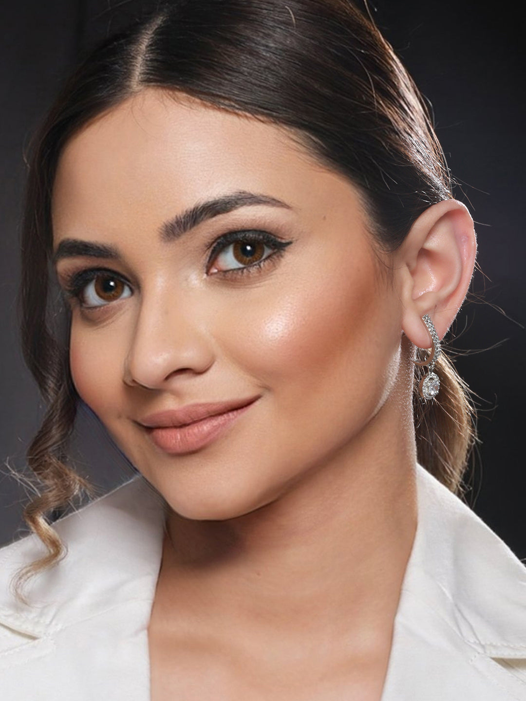 Silver Plated CZ Studded Solitaire Drop Earrings