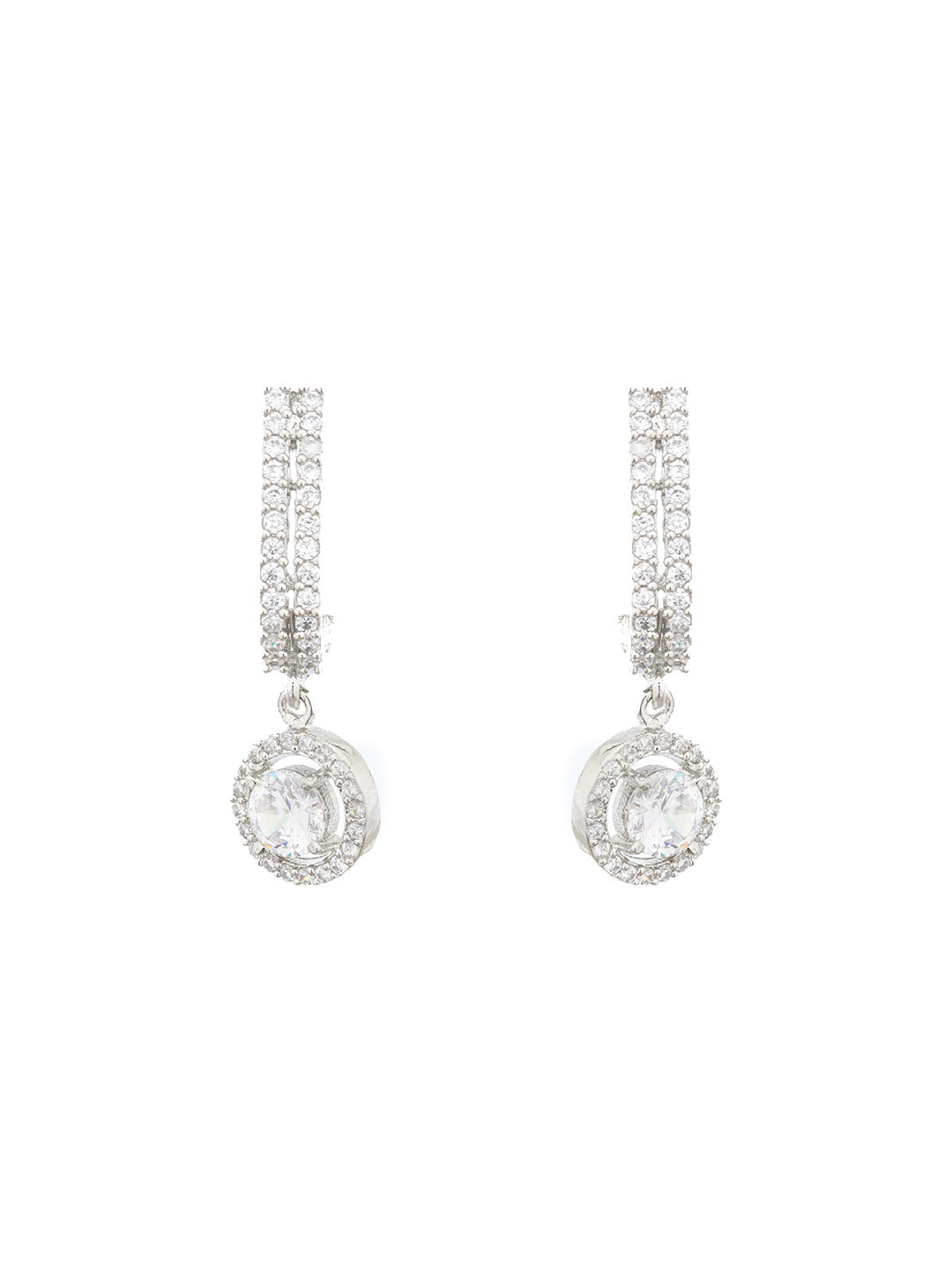 Silver Plated CZ Studded Solitaire Drop Earrings
