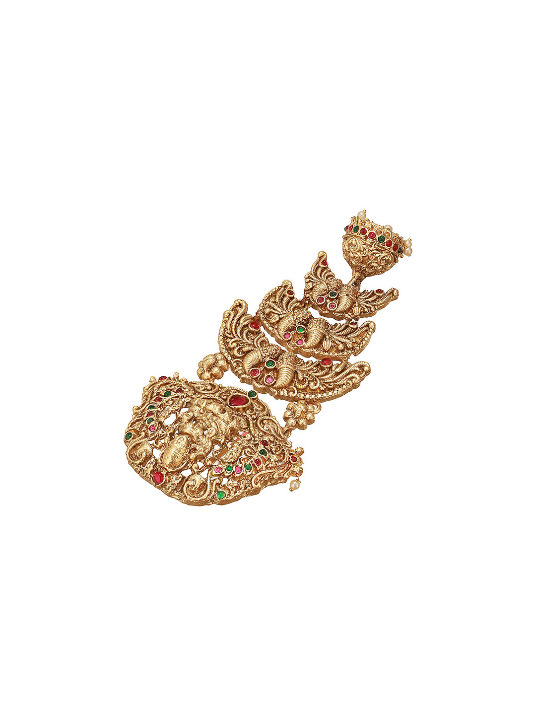 Gold Plated Red Kempo Studded Nagas Lakshmiji Antique Temple Bridal Jadai Billa Hair Braid Choti