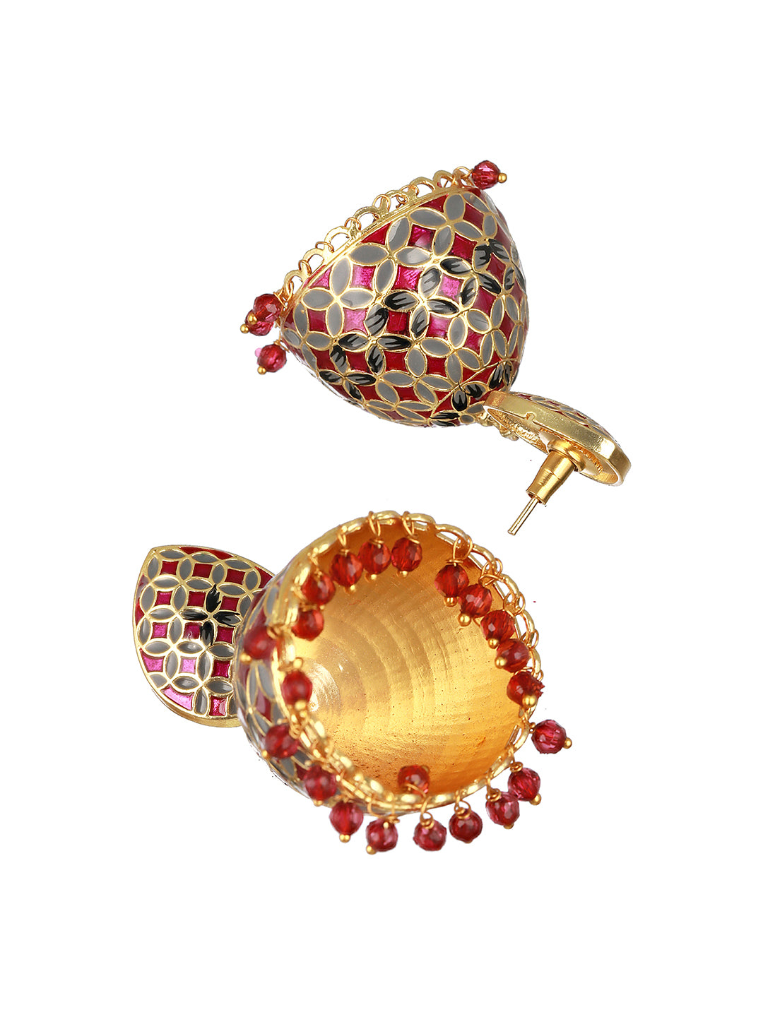 Gold Toned Designer Handpainted Jhumka Earrings