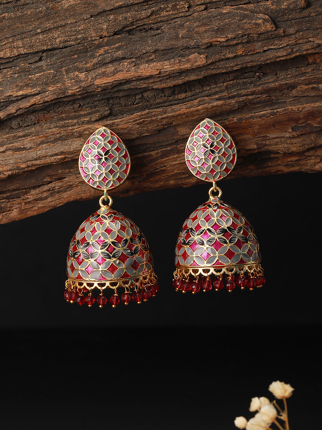 Gold Toned Designer Handpainted Jhumka Earrings