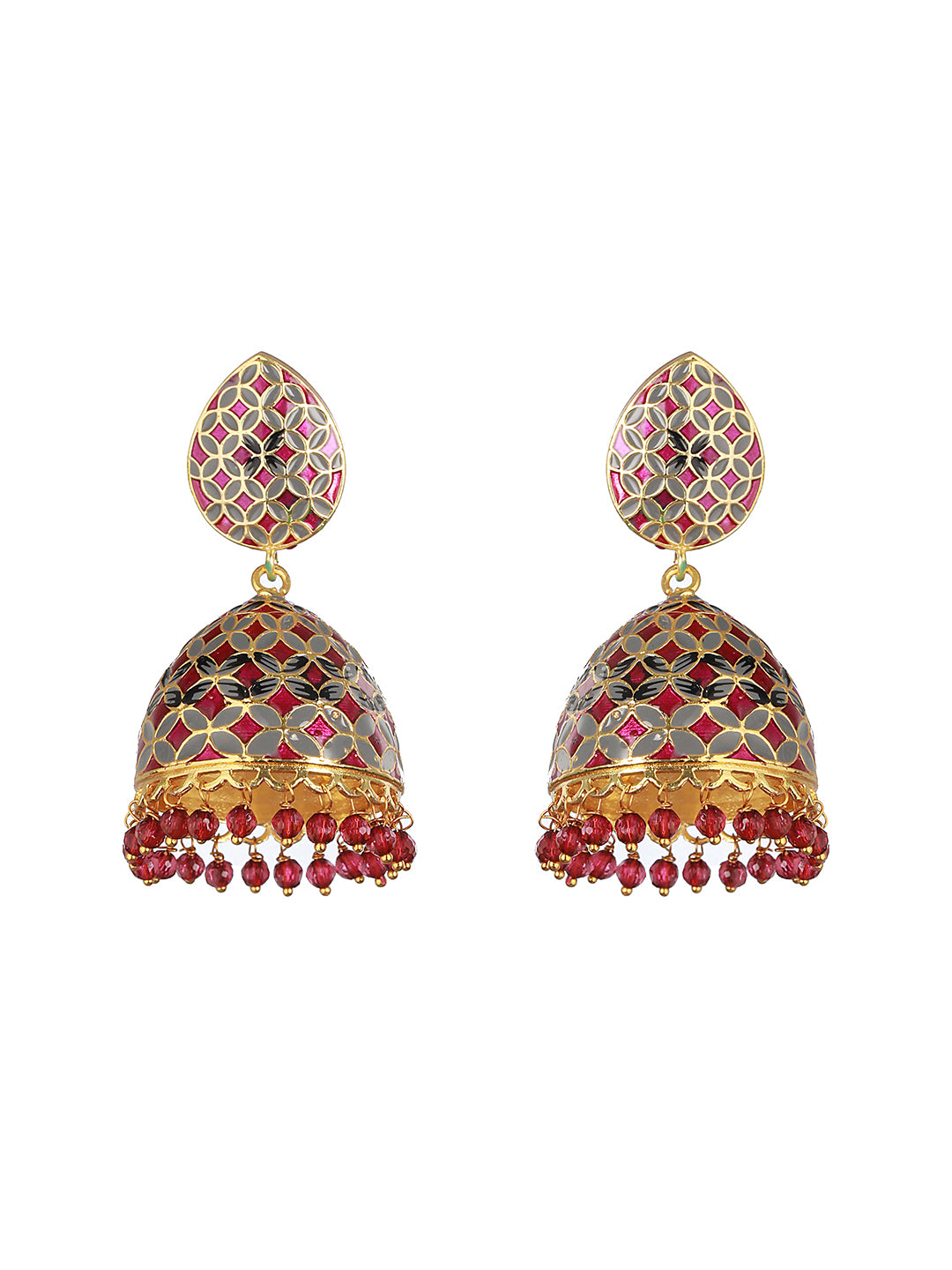 Gold Toned Designer Handpainted Jhumka Earrings