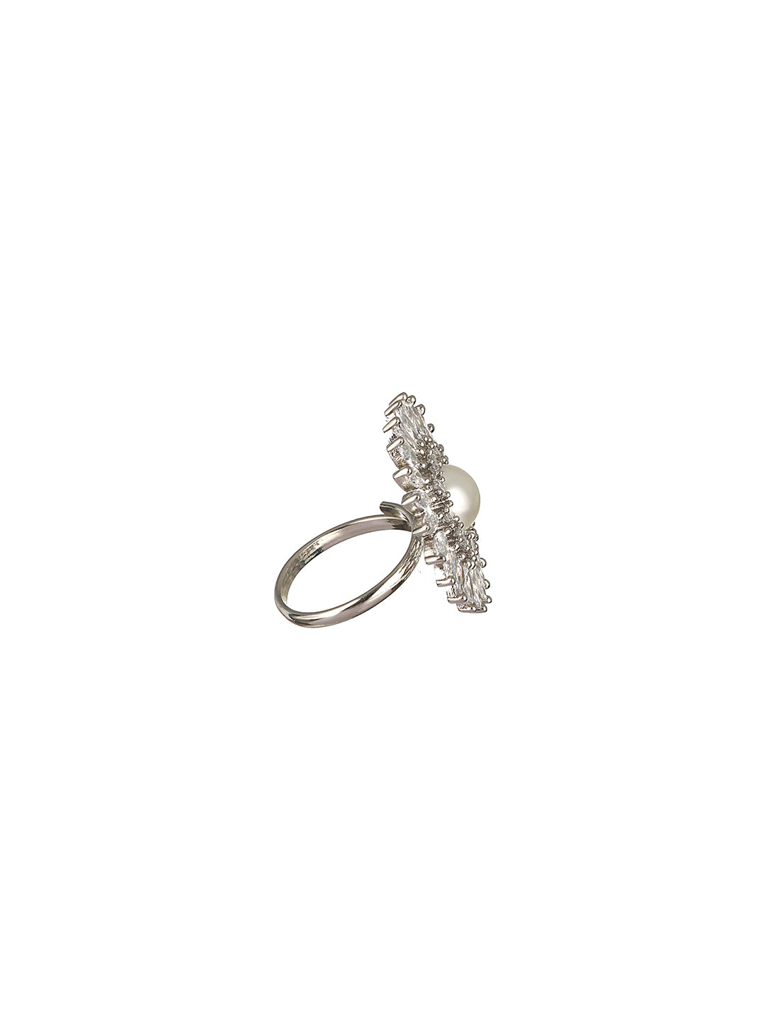 Silver Plated  Pearl Studded Minimal Finger Ring