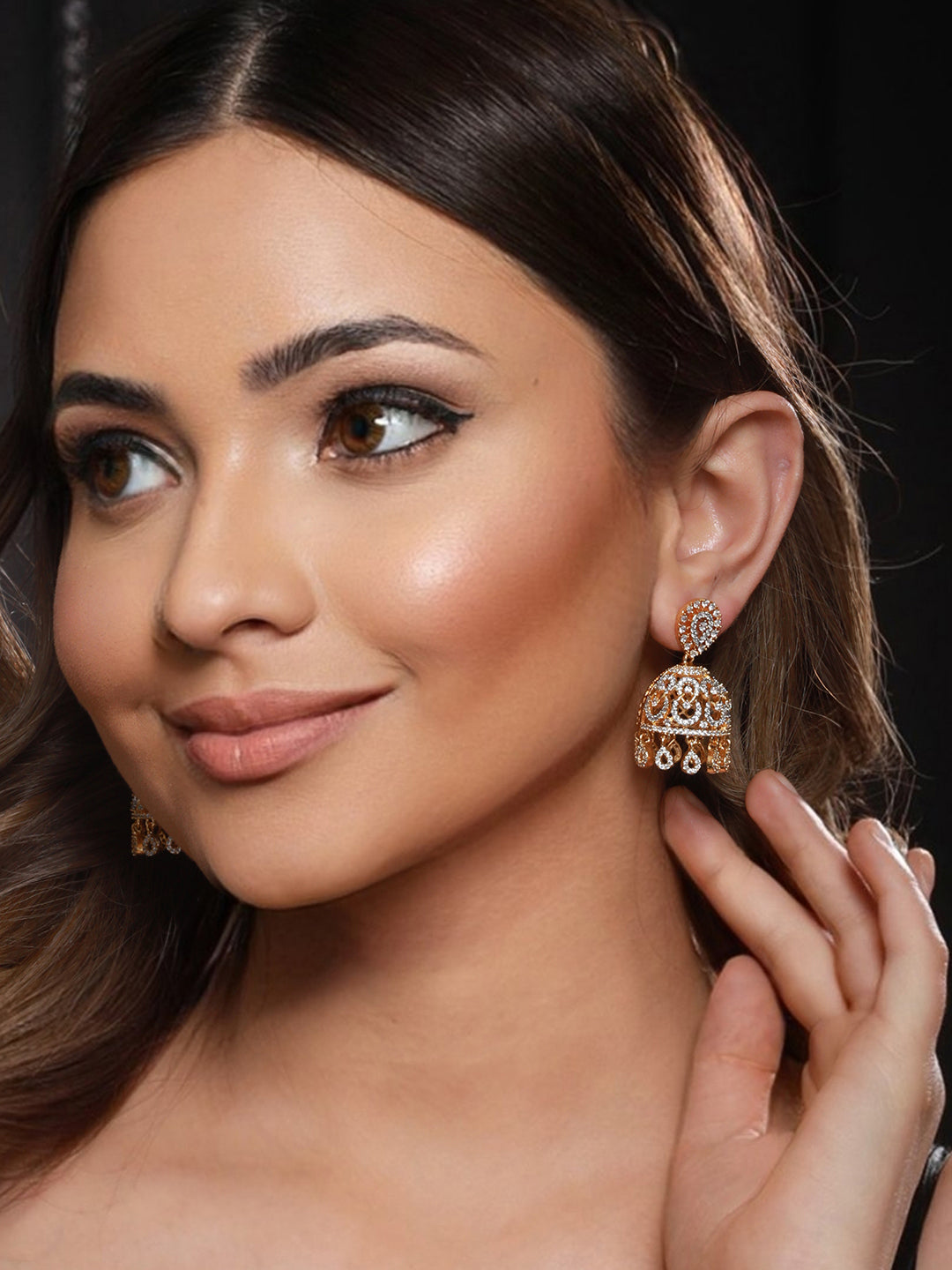 Gold Plated CZ Studded Statement Jhumka earrings