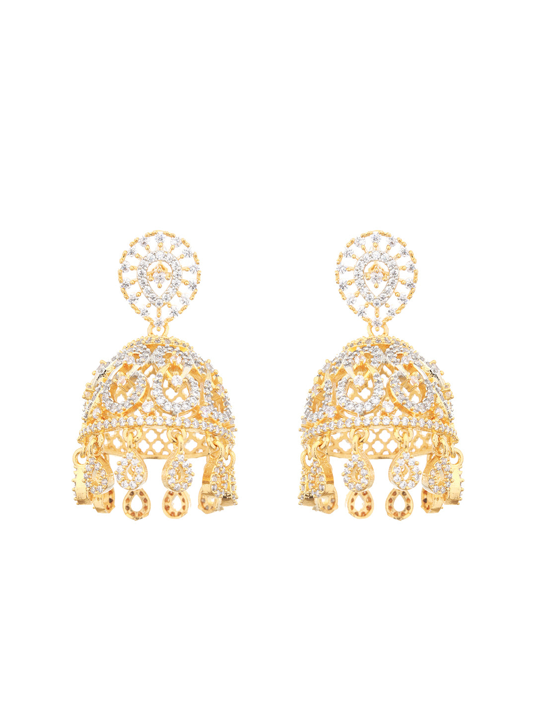 Gold Plated CZ Studded Statement Jhumka earrings