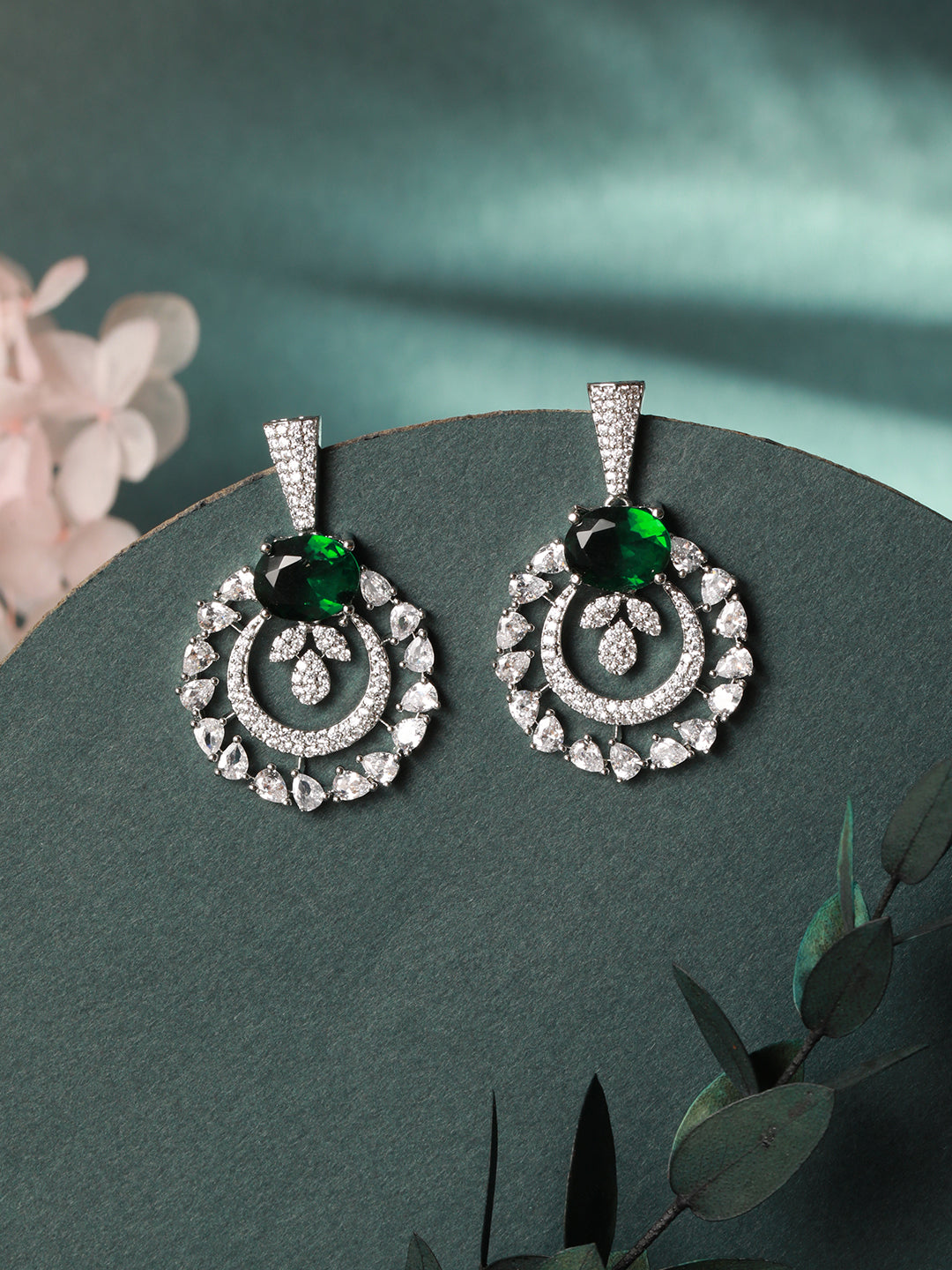 Silver Plated CZ Studded Statement Hoop Earrings