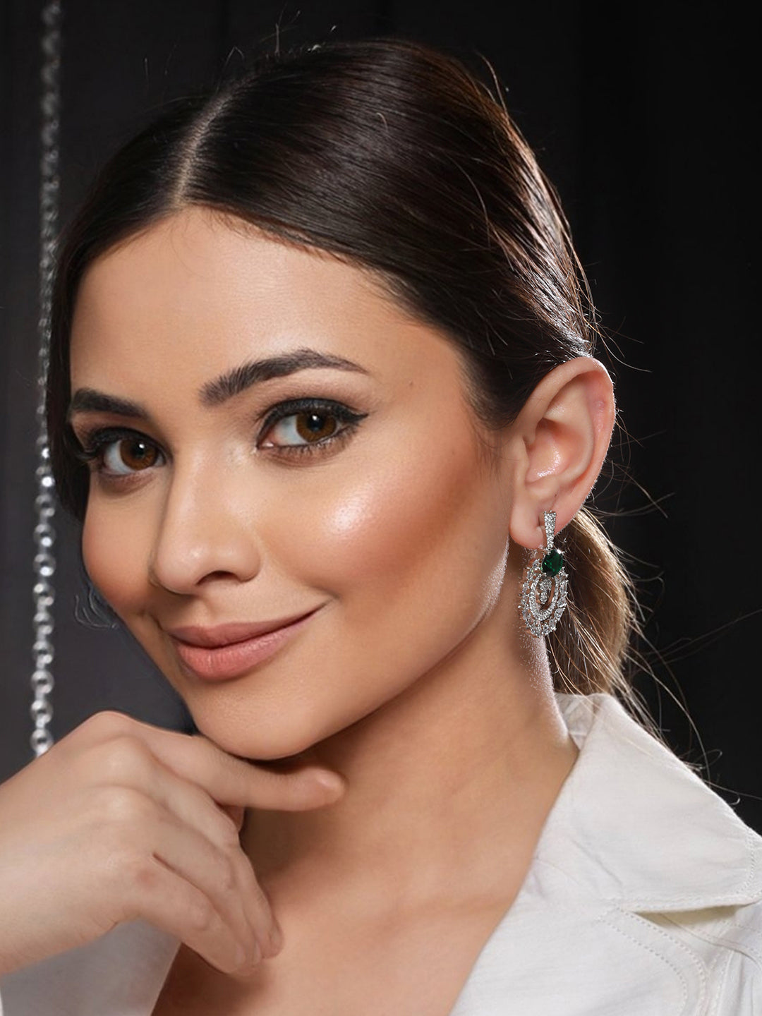 Silver Plated CZ Studded Statement Hoop Earrings