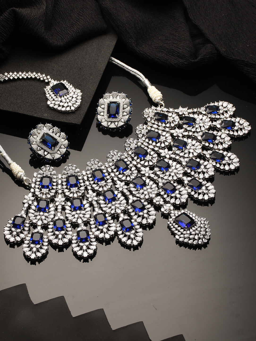 Silver Plated Blue AD Studded Kiara Advani Inspired Choker Jewellery Set