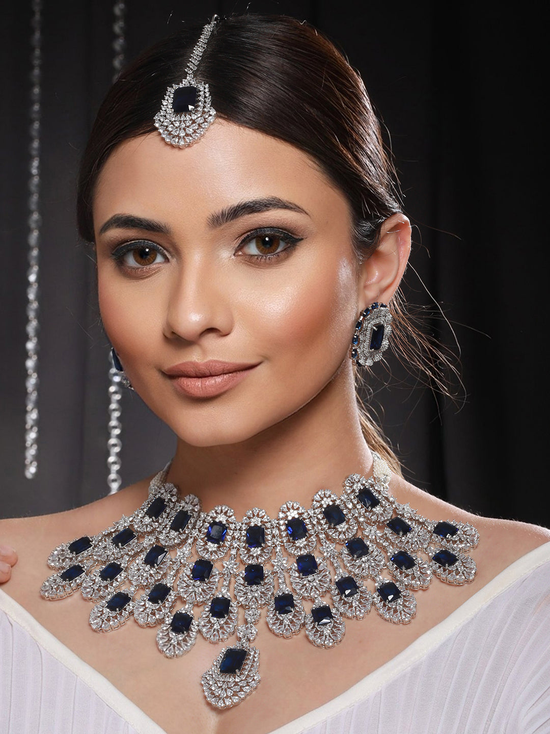 Silver Plated Blue AD Studded Kiara Advani Inspired Choker Jewellery Set