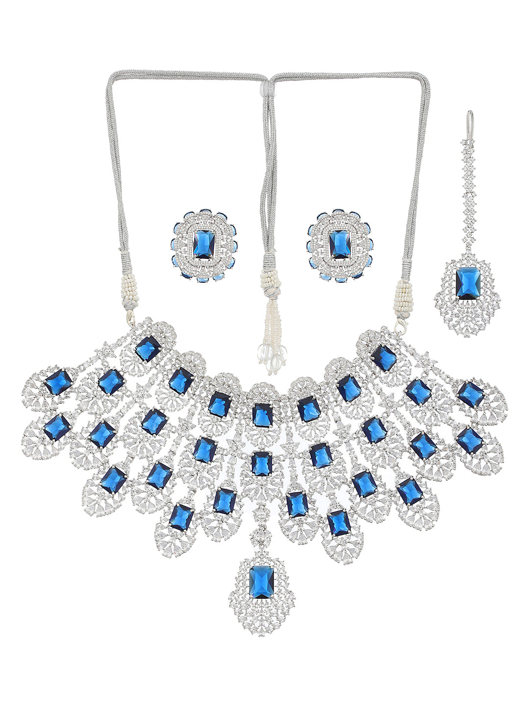 Silver Plated Blue AD Studded Kiara Advani Inspired Choker Jewellery Set