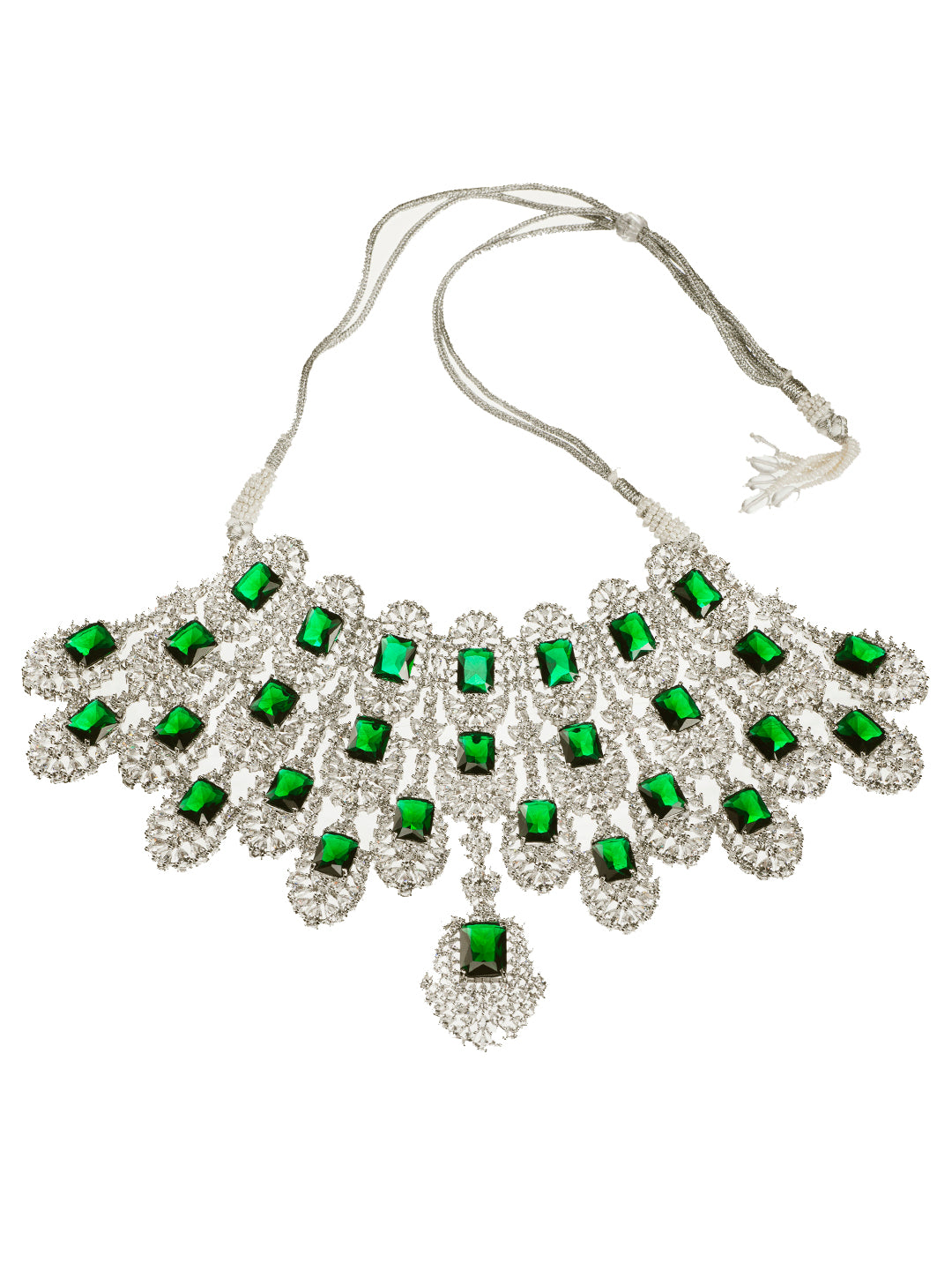 Silver Plated Green AD Studded Kiara Advani Inspired Choker Jewellery Set