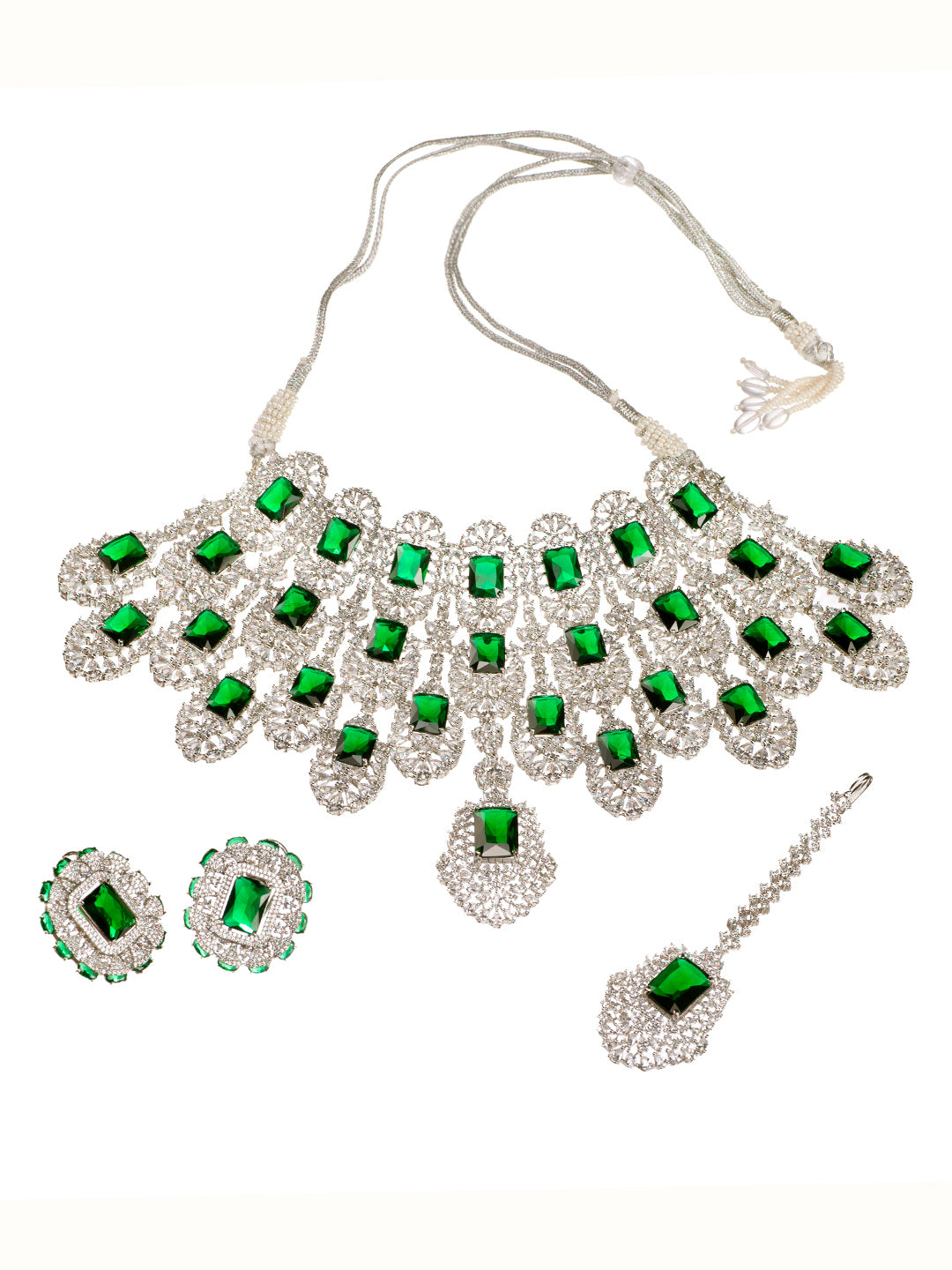 Silver Plated Green AD Studded Kiara Advani Inspired Choker Jewellery Set