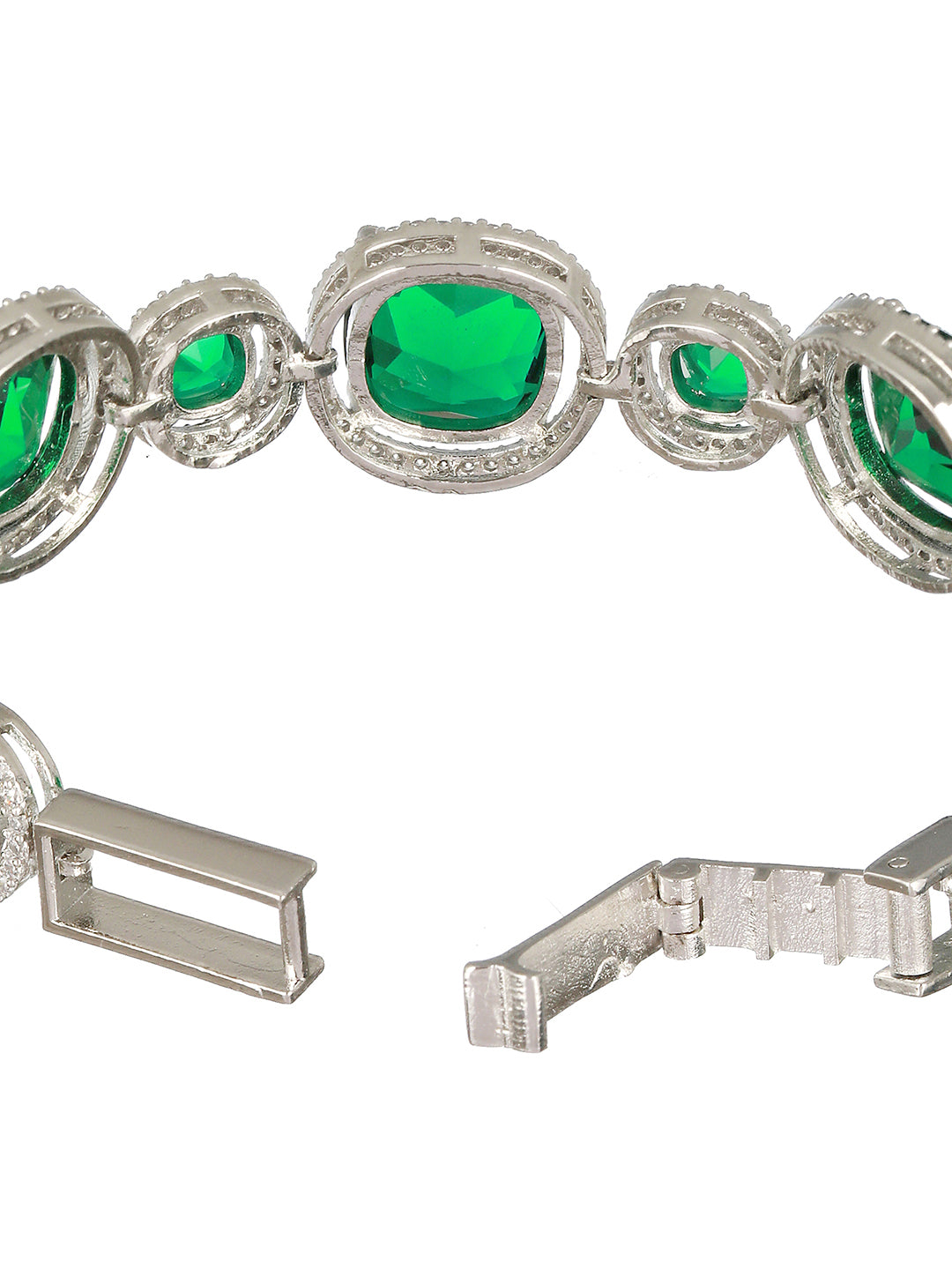 Rhodium Plated  Green CZ Studded Wraparound Tennis Bracelet