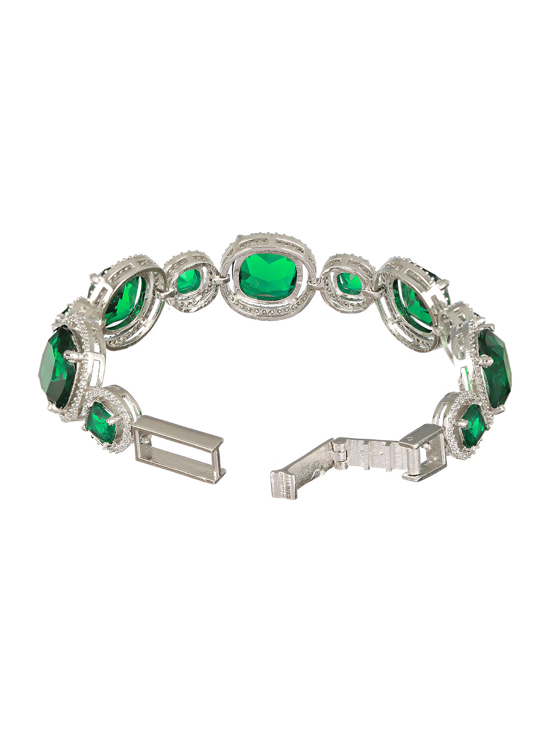 Rhodium Plated  Green CZ Studded Wraparound Tennis Bracelet