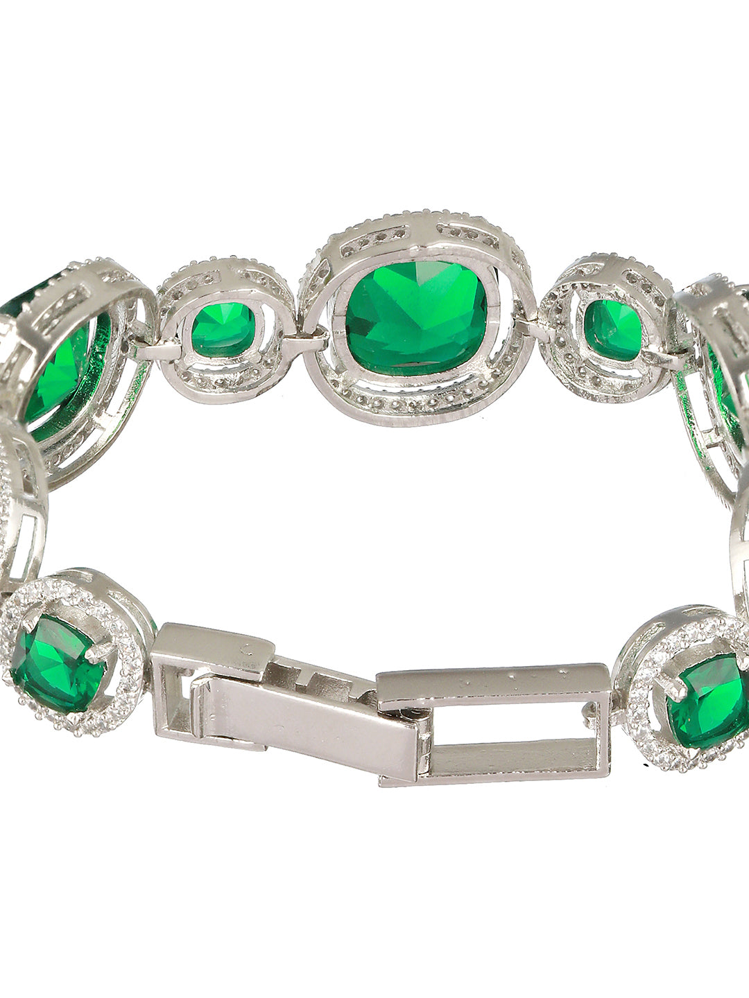 Rhodium Plated  Green CZ Studded Wraparound Tennis Bracelet