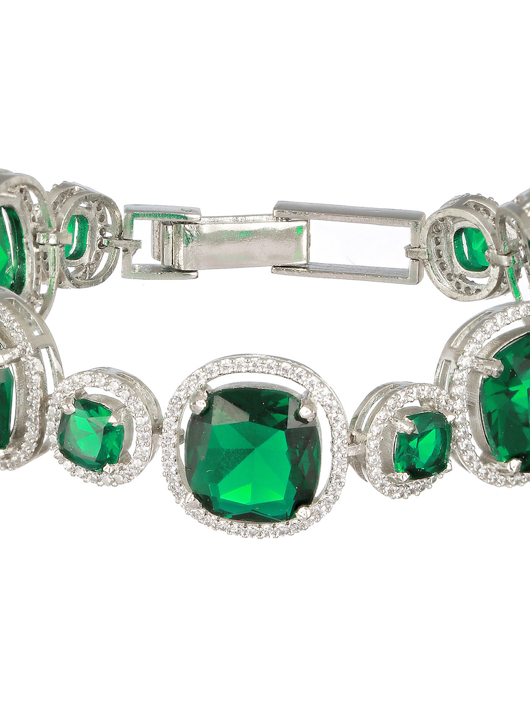 Rhodium Plated  Green CZ Studded Wraparound Tennis Bracelet