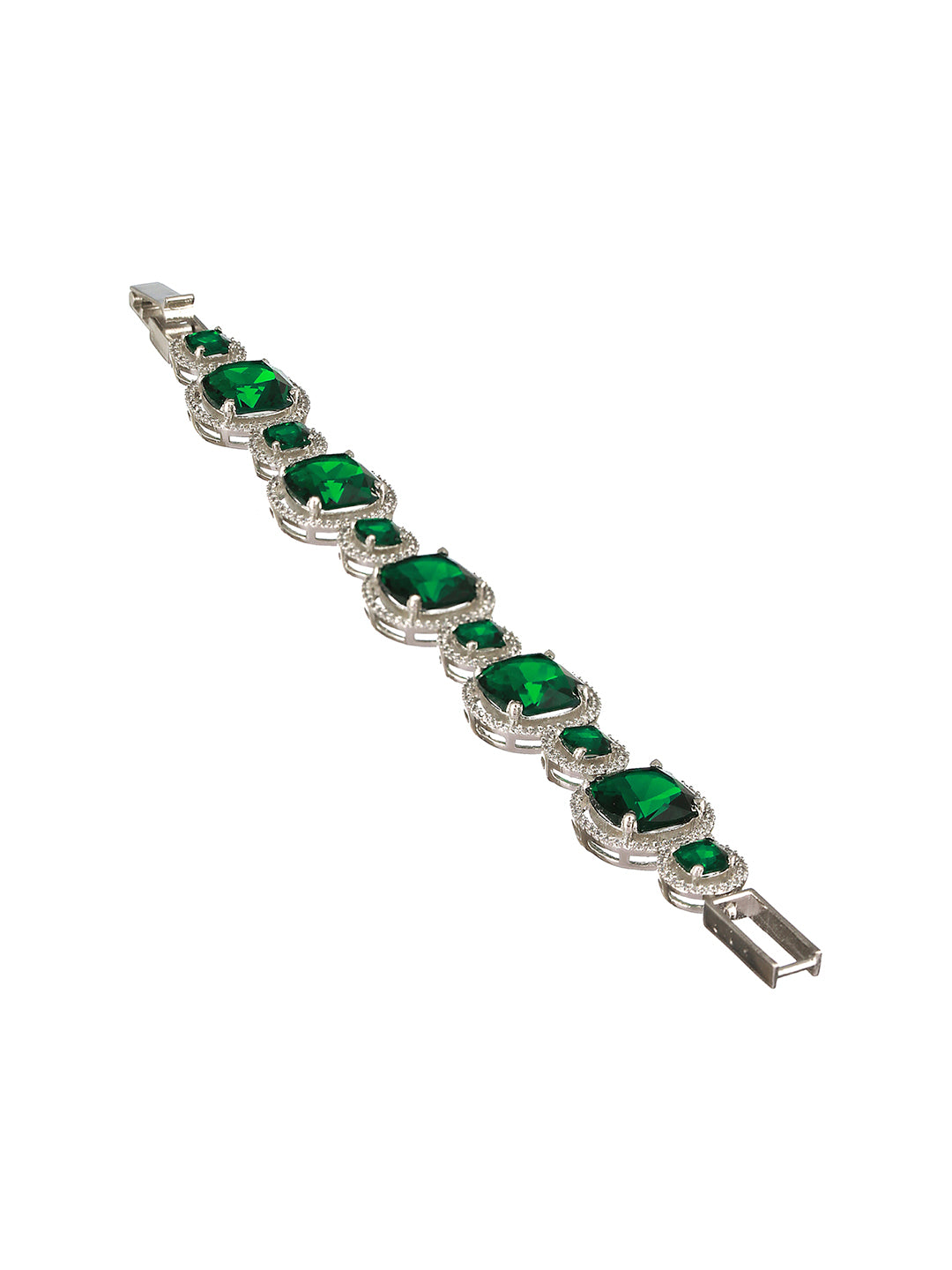 Rhodium Plated  Green CZ Studded Wraparound Tennis Bracelet