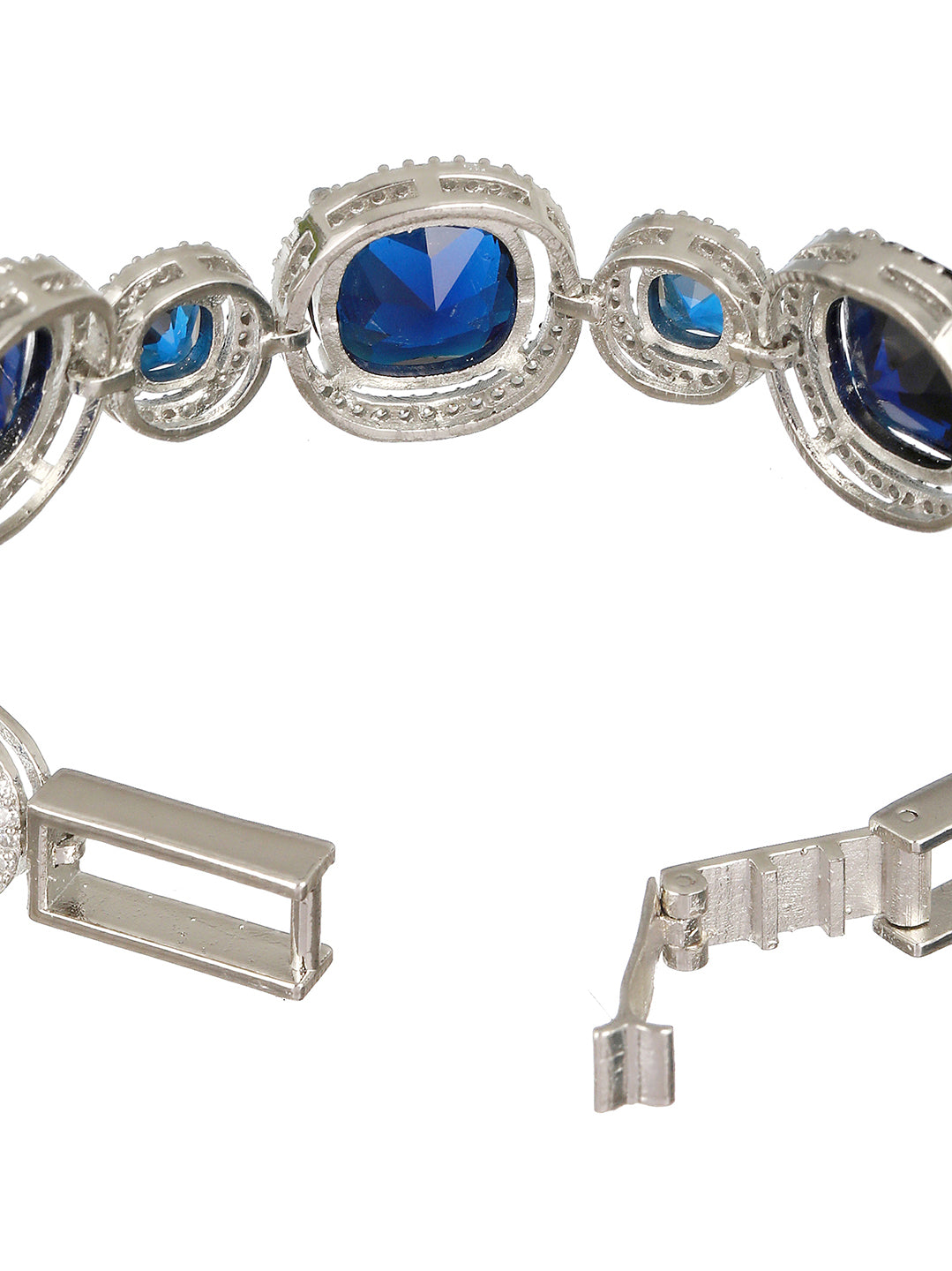 White Rhodium Plated Blue wraparound Tennis Statement  Bracelet