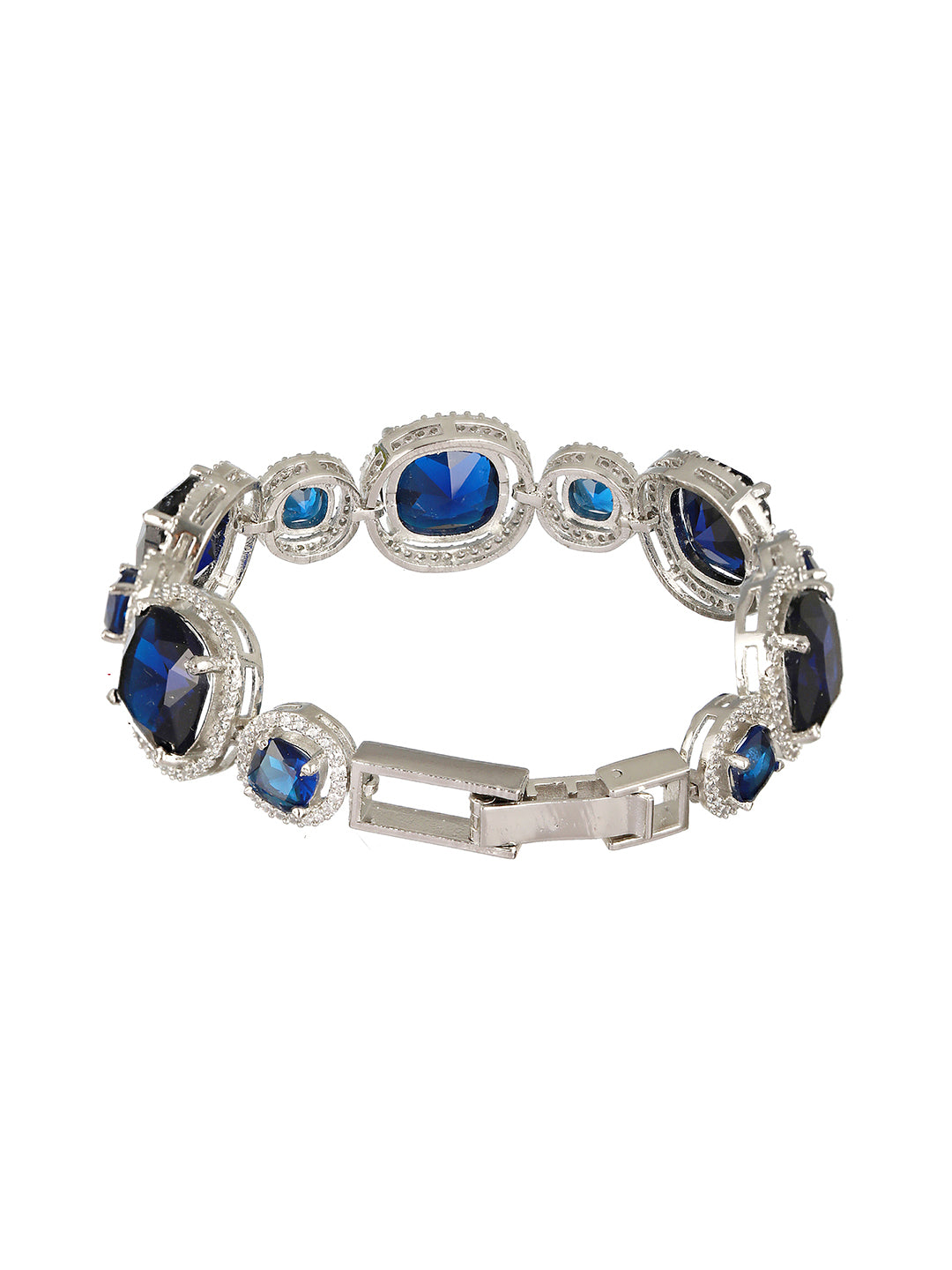 White Rhodium Plated Blue wraparound Tennis Statement  Bracelet