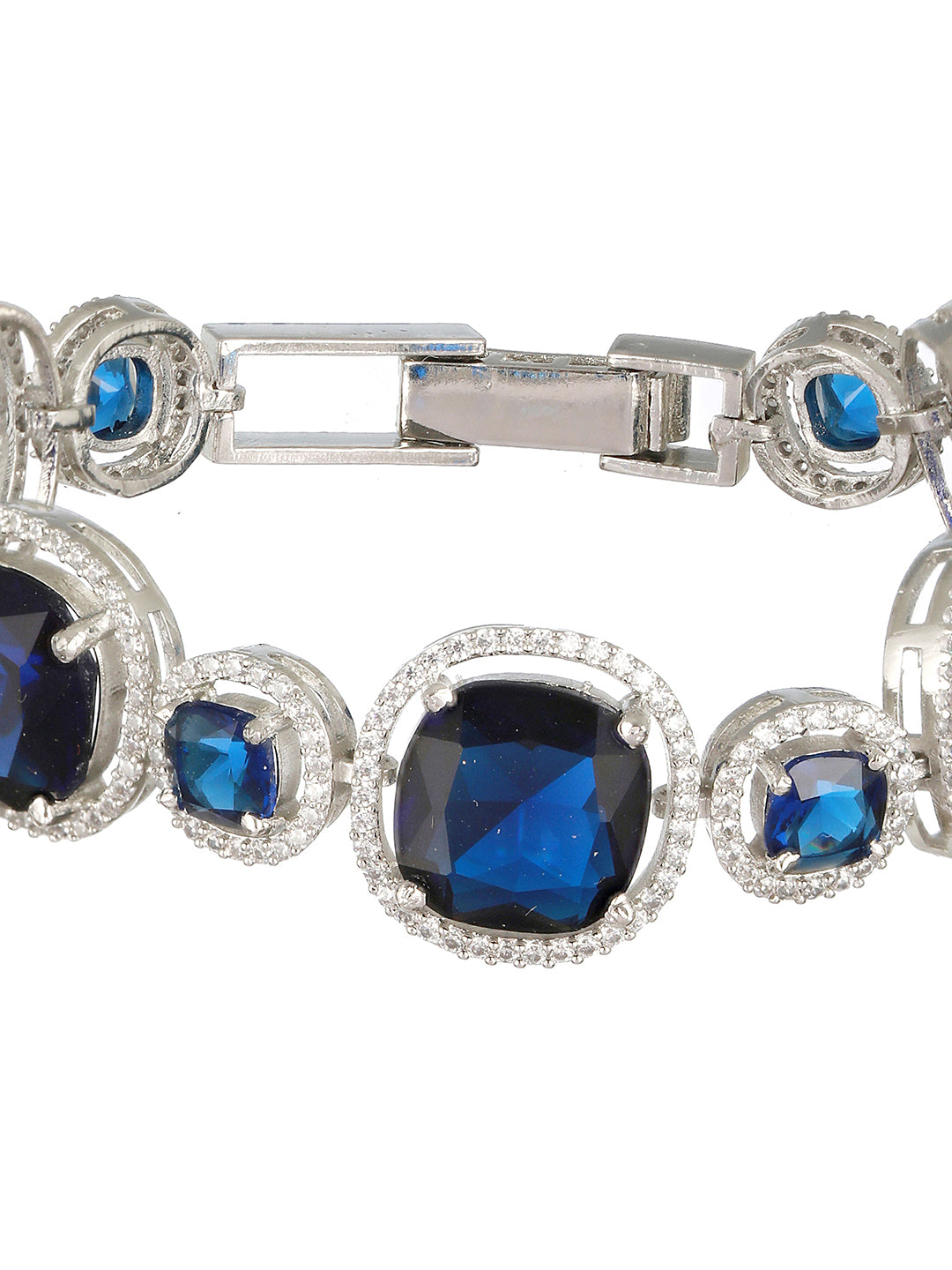 White Rhodium Plated Blue wraparound Tennis Statement  Bracelet