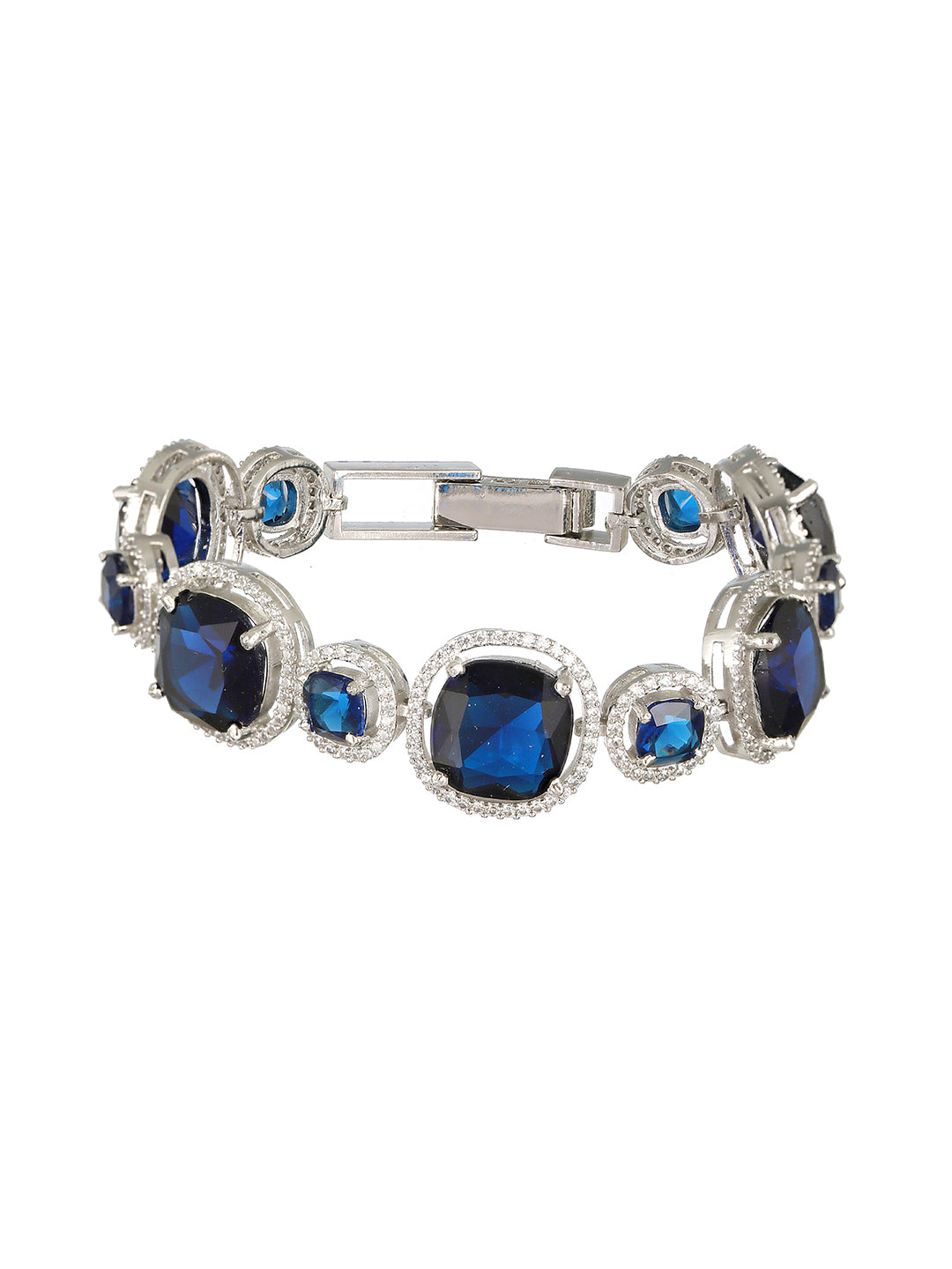 White Rhodium Plated Blue wraparound Tennis Statement  Bracelet