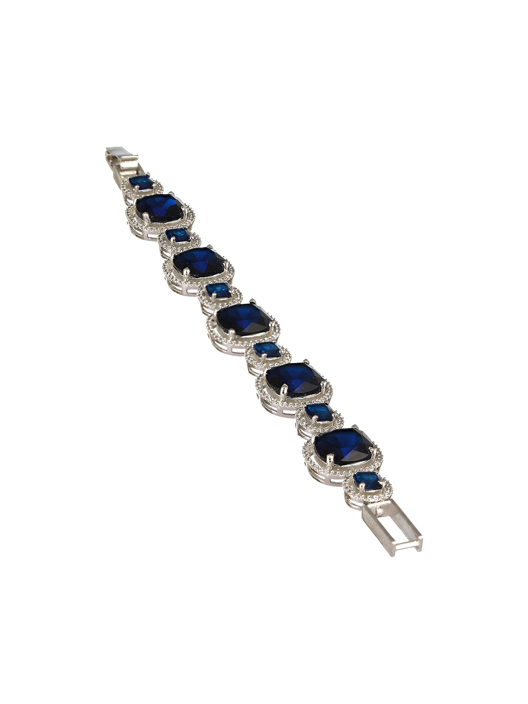 White Rhodium Plated Blue wraparound Tennis Statement  Bracelet