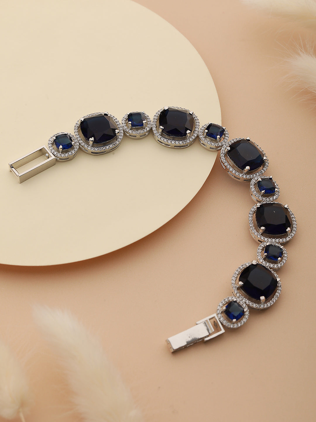 White Rhodium Plated Blue wraparound Tennis Statement  Bracelet