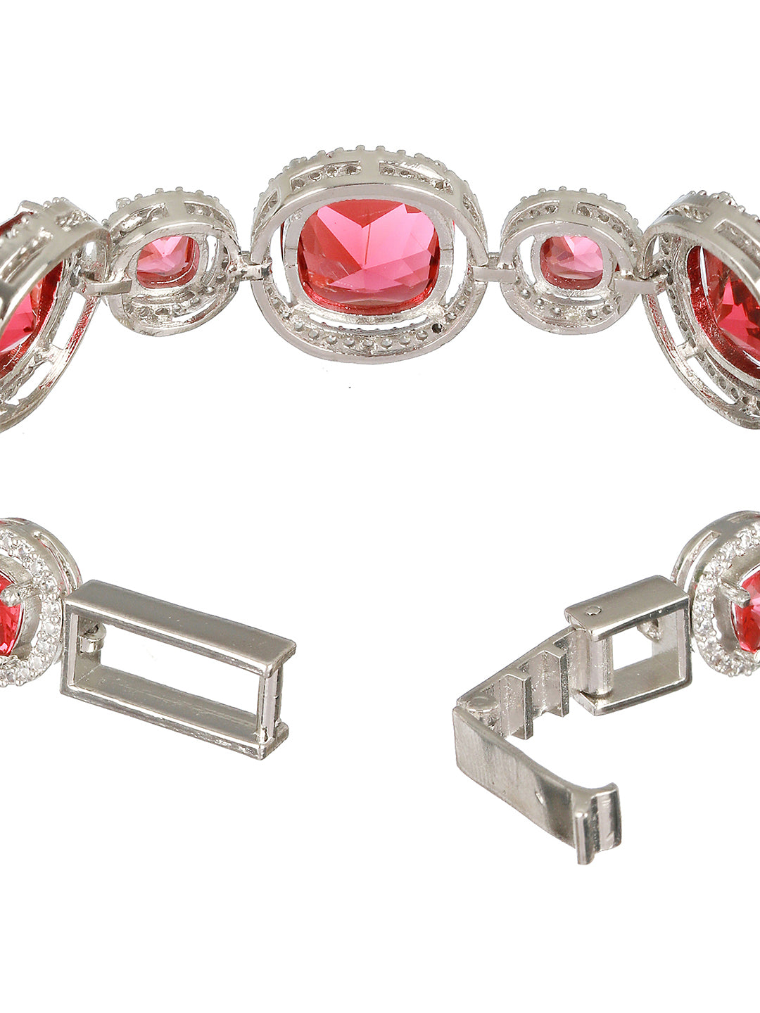 Rhodium Plated Red Zircon Studded tennis Wraparound  Bracelet