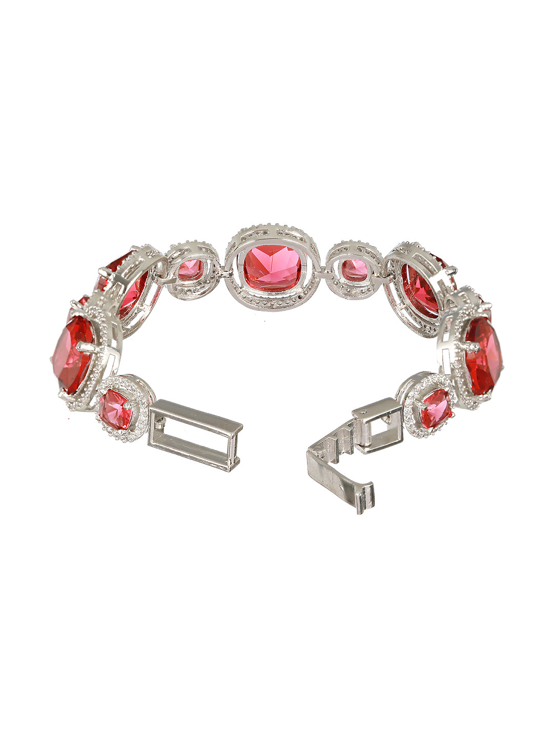 Rhodium Plated Red Zircon Studded tennis Wraparound  Bracelet