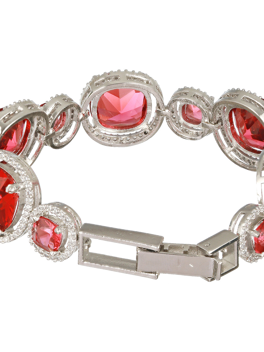 Rhodium Plated Red Zircon Studded tennis Wraparound  Bracelet