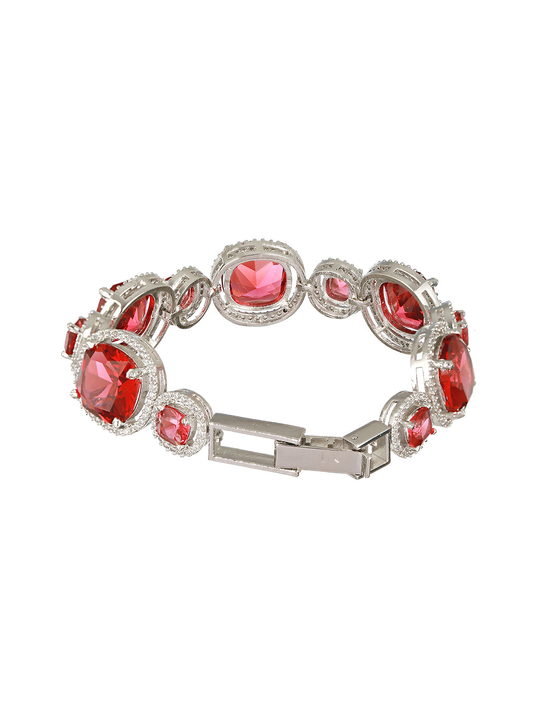 Rhodium Plated Red Zircon Studded tennis Wraparound  Bracelet